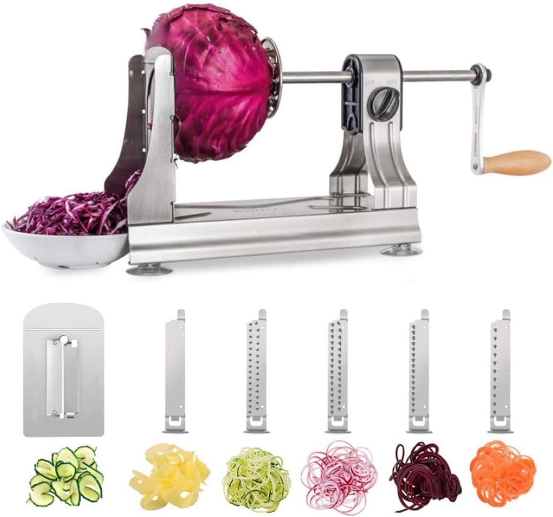 6-Blade Vegetable Spiralizer Spiral Slicer Veggie Pasta Spaghetti Maker for Healthy Low Carb/Paleo/Gluten – 304 Food Stainless Steel Body
