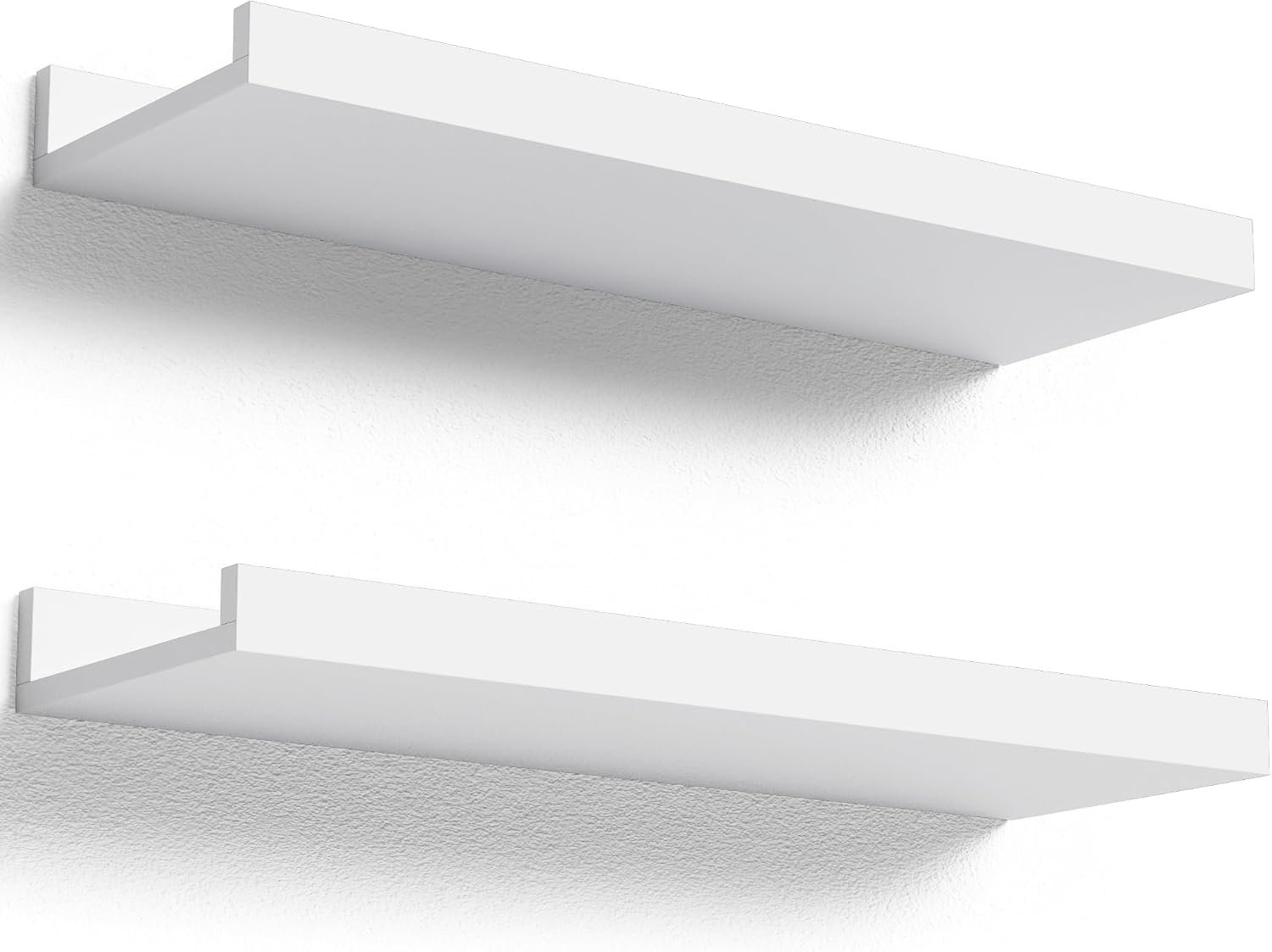 Boswillon Floating Shelves Set of 2, Small Wall Shelf with Lip, 16in, White | Display Ledge Shelf for Room Wall, Wall Decor Shelves for Bathroom, Living Room, Bedroom, Kitchen, Nursery Room, Modern, Wood