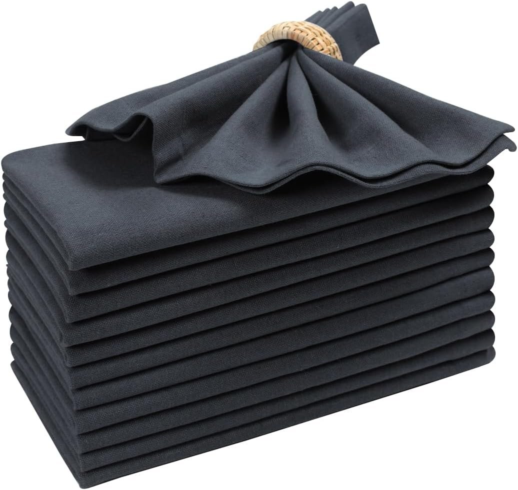 Cotton Dinner Napkins Set of 12, 18×18 Inch Cloth Napkins | Dark Grey Fabric, Reusable & Machine Washable, Soft Durable Table Napkins for Weddings,Parties & everyday Dining