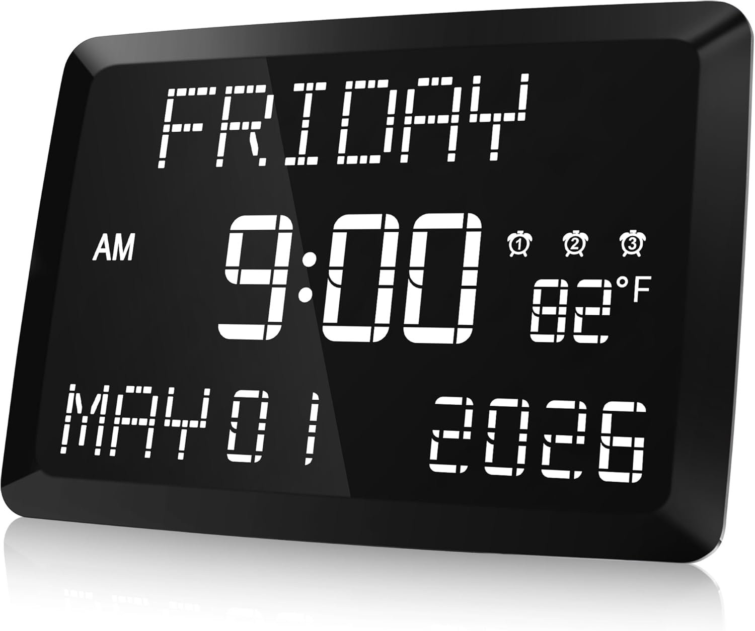 Raynic Digital Clock, 11.5″ Large Display Calendar Clock with Day and Date, Indoor Temperature, Adjustable Brightness, Snooze,12/24H, DST for Home, Office, Elderly