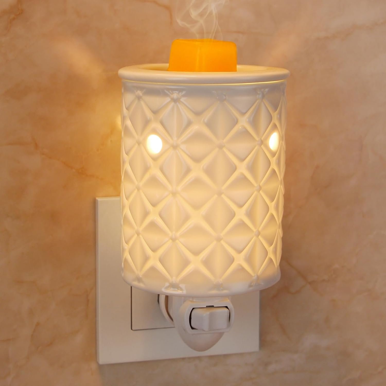 Ceramic Wax Melt Warmer, Plug in Wax Warmer for Scented Wax, Scentsy Wax Warmer for Fragrance Oil, Night Light Wax Burner Decoration with Two Bulbs
