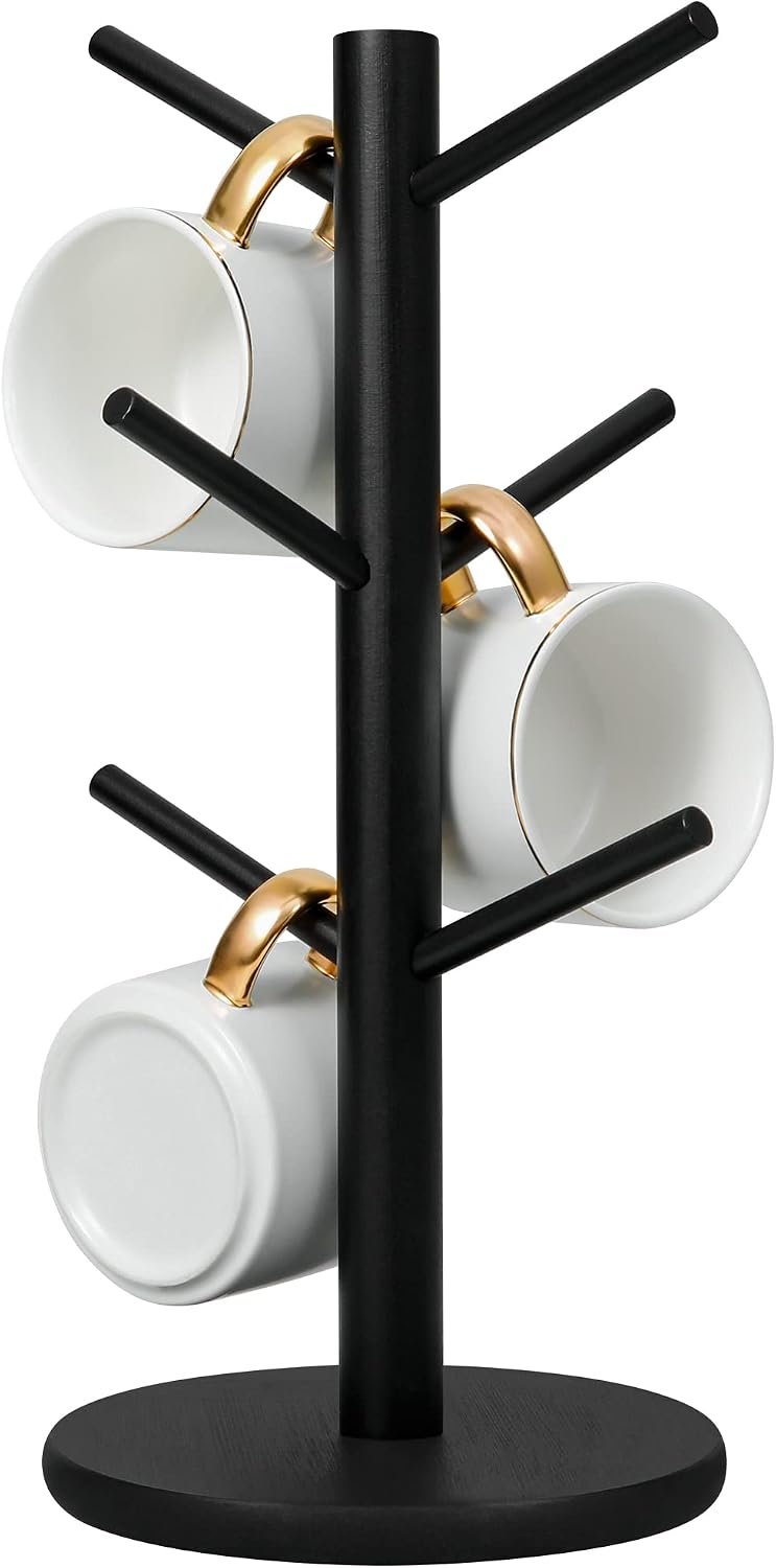 MyLifeUNIT Mug Holder Tree, Coffee Cup Holder with 6 Hooks (Black) | Anti-slip padded bottom, space-saving compact design, easy air drying, sturdy tip-resistant structure