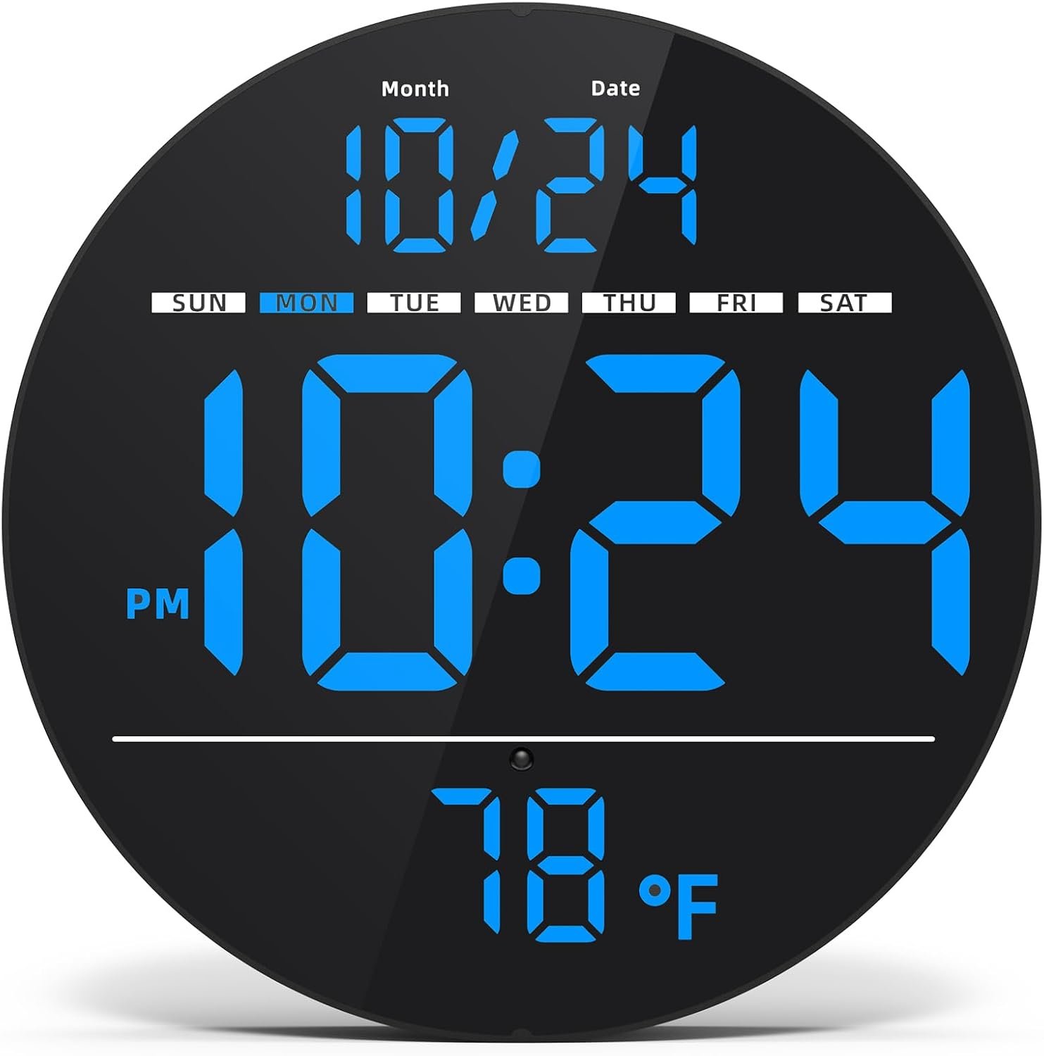 Digital Wall Clock with Large LED Display, Date, Temperature, Auto-Brightness | Small [PLUG-IN] Clock | Modern Electric Wall Clock for Bedroom, Classroom, Living Room, Home, Office, Farmhouse – Blue