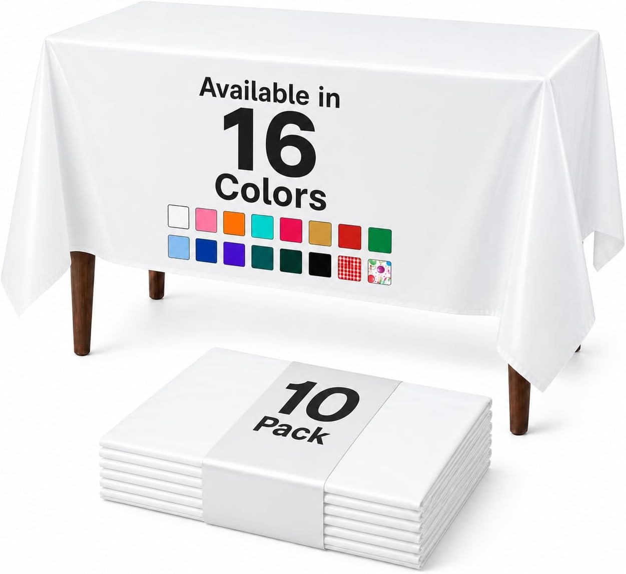 Auros 10-Pack Plastic Tablecloths, 54×108 Inch Disposable Table Covers, 8FT | Rectangle Waterproof & Throw Away Table Cloth, Easy Cleanup for Party/Wedding/Graduation/Picnic, Fits 6-8ft Tables,Pure White