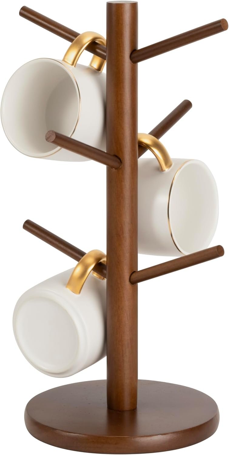 MyLifeUNIT Mug Holder Tree, Coffee Cup Holder with 6 Hooks (Brown) | Anti-slip padded bottom, space-saving compact design, easy air drying, sturdy tip-resistant structure