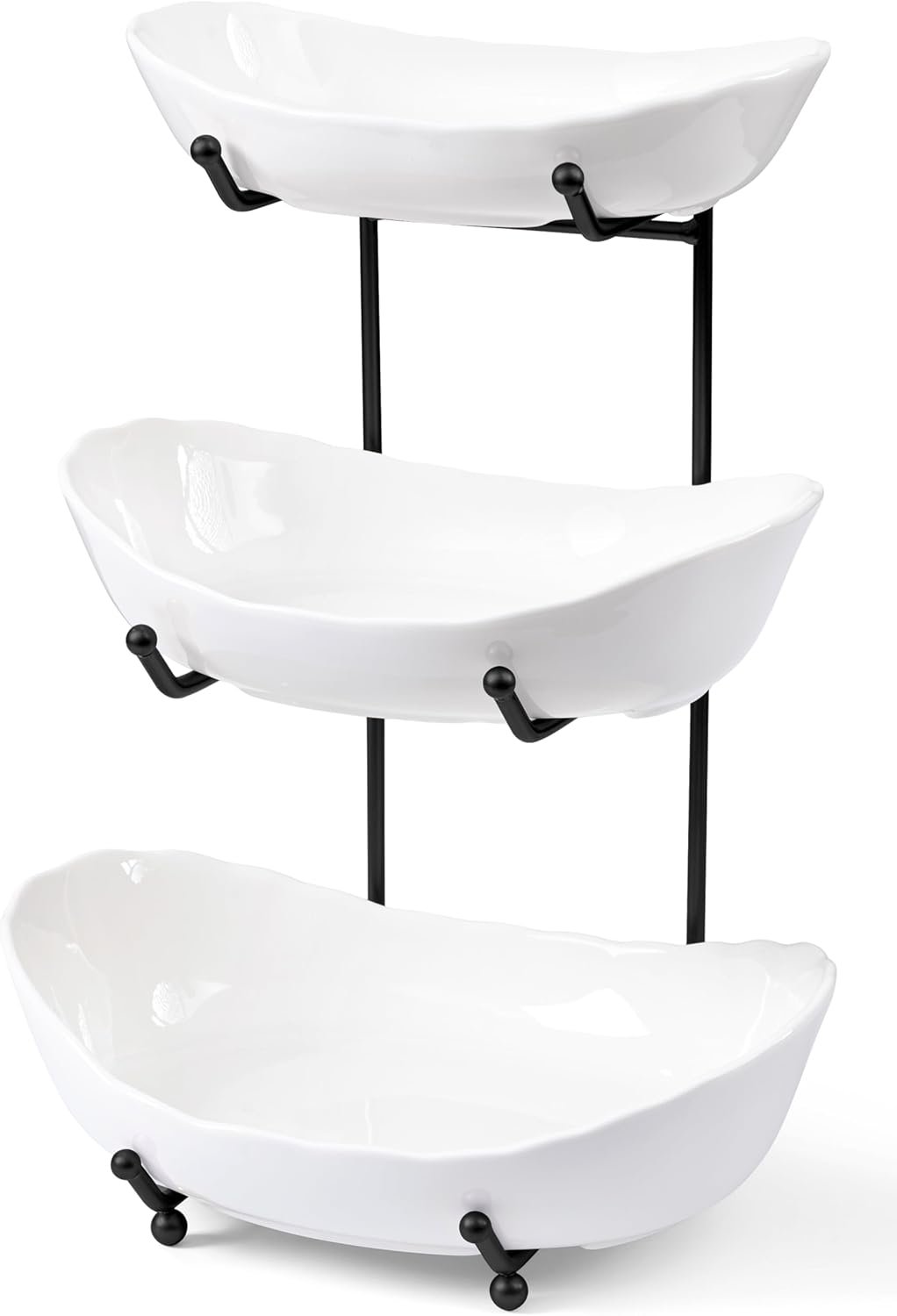 HBlife Fruit Bowl for Kitchen Counter – 3 Tier Ceramic Fruit Rack, Fruit Basket for Fresh Fruit&Veggies, Tiered Fruit Platter Serving Trays for Party