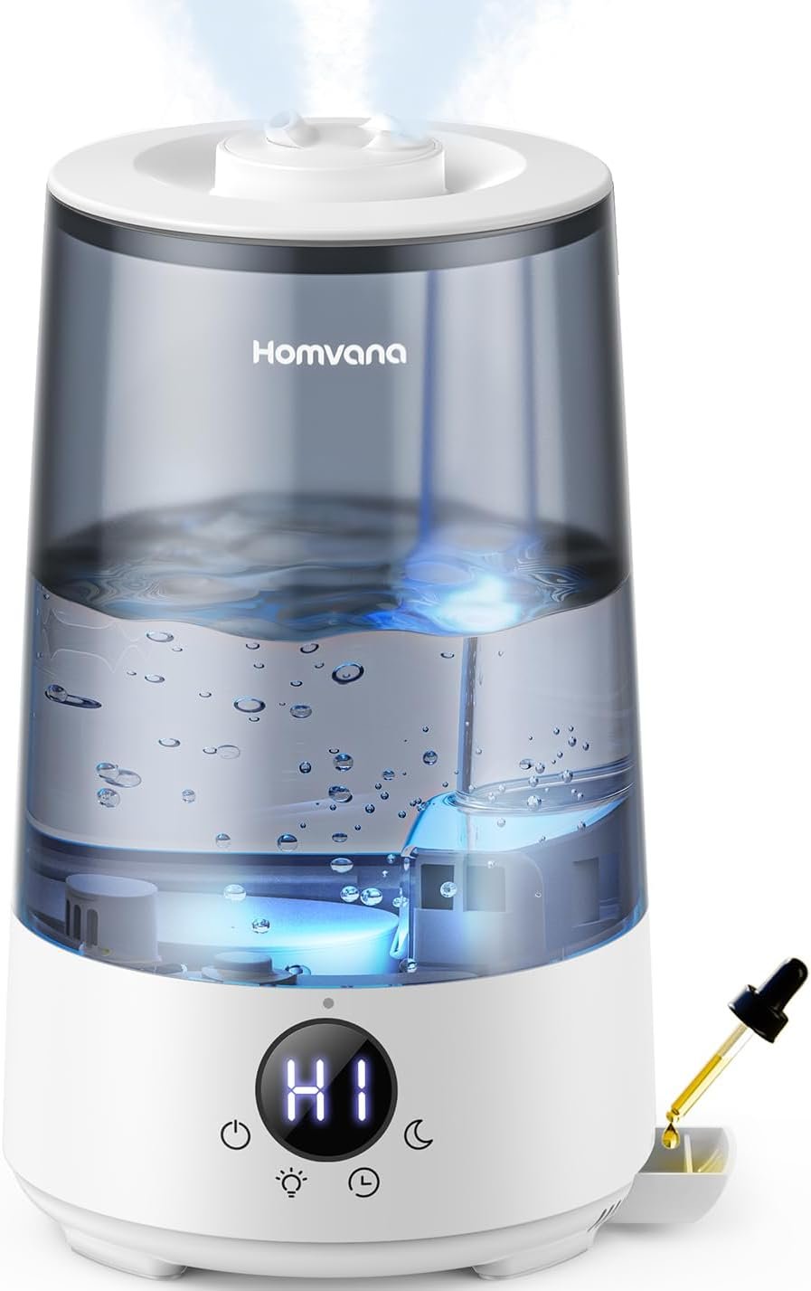 Homvana Top-Fill Cool Mist Humidifiers for Bedroom, Large Room(Grey, 3.6L) | 23dB Quiet, Easy-to-Clean 2-in-1 Baby Humidifier & Oil Diffuser for Congestion Relief, Last for 4 Night (Grey)