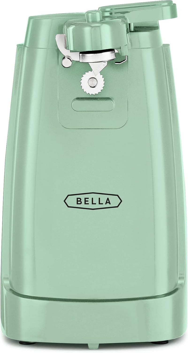 bella Electric Can Opener and Knife Sharpener, Removable Cutting Lever, Cord Storage, Stainless Steel Blade, Sage