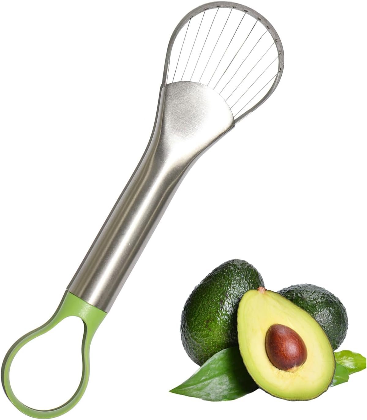 QPQ 2-in-1 Avocado Slicer & Pitter, Stainless Steel Kitchen Tool | with Wire End for Scooping, Loop End for Pit Removal, Ergonomic Handle, Rustproof, Dishwasher Safe