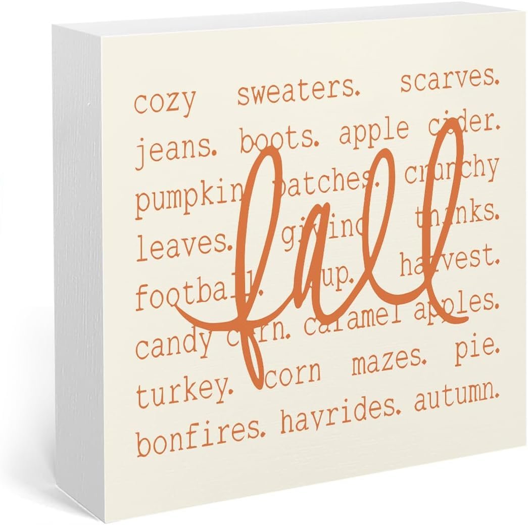 Fall Decor Sign Farmhouse Decorations for Home Thanksgiving Halloween | Housewarming New Gifts for Women Men Friends Coworkers Entryway Table Shelf Desk Office Decor
