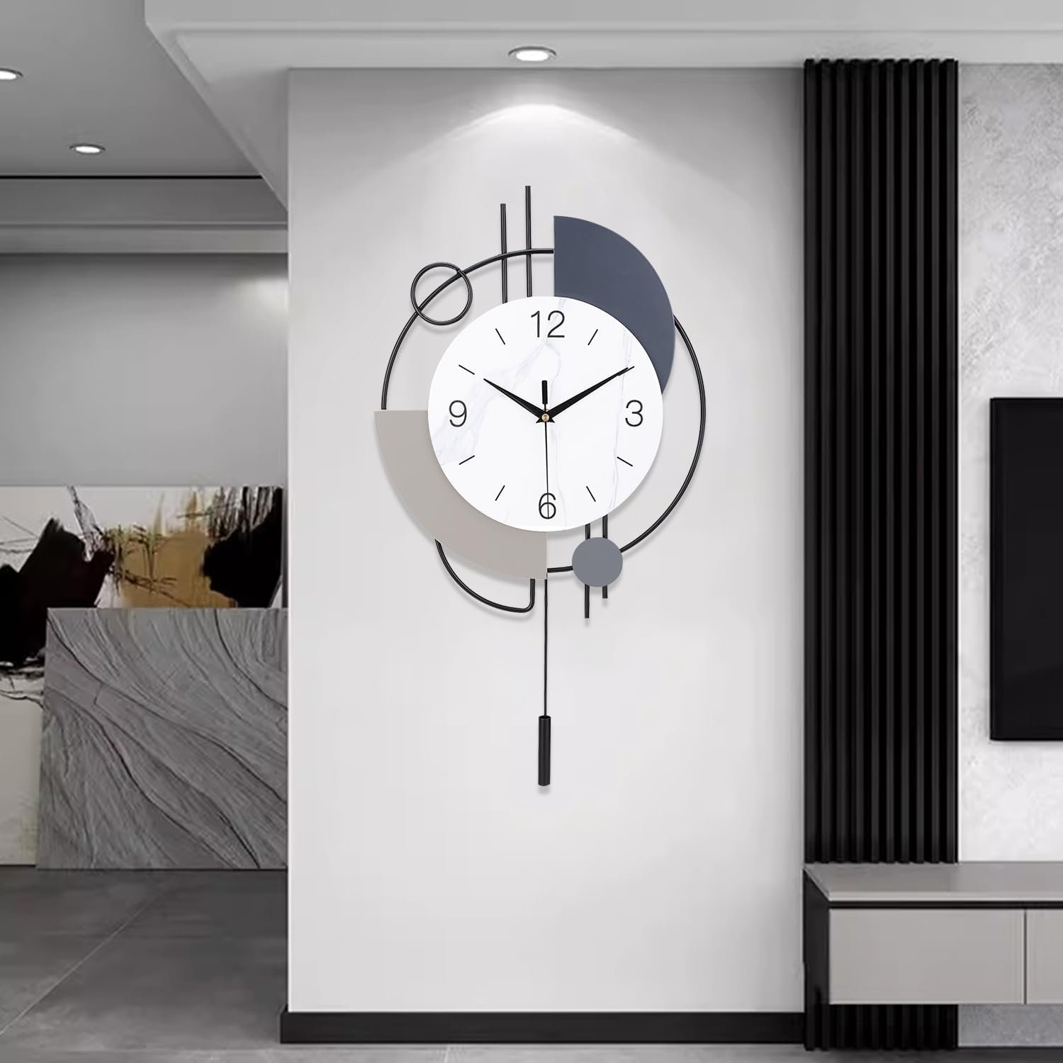 Dankeit Wall Clock, Silent Non-Ticking Quality Quartz Battery Operated with Pendulum, Large Wall Clock for Living Room Kitchen Home Bathroom Bedroom Wall Decor, 13×21.65inch(Black)
