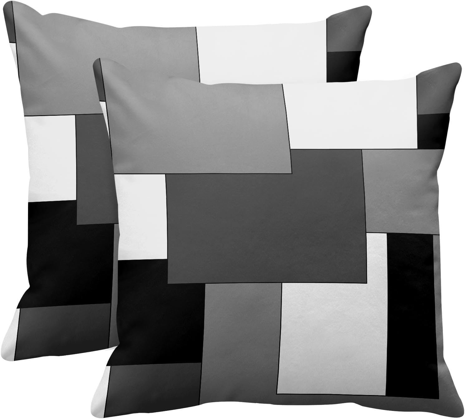Emvency Throw Pillow Covers Set of 2, 18 x 18 Inch, Black Gray White | Grey Geometric Outdoor Decorative Square Pillow Cases Couch Cushion Case for Couch Bed Sofa Living Room Home Decor