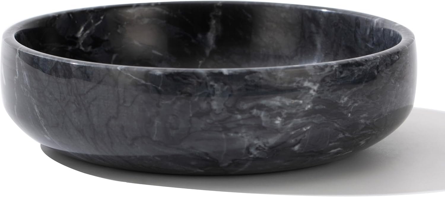 6.7″ Large Decorative Bowl, Natural Marble Decorative Bowls for Home Decor, Key Bowl, Candy Bowl, Smudge Bowl, Coffee Tables Centerpiece (Natural Black)
