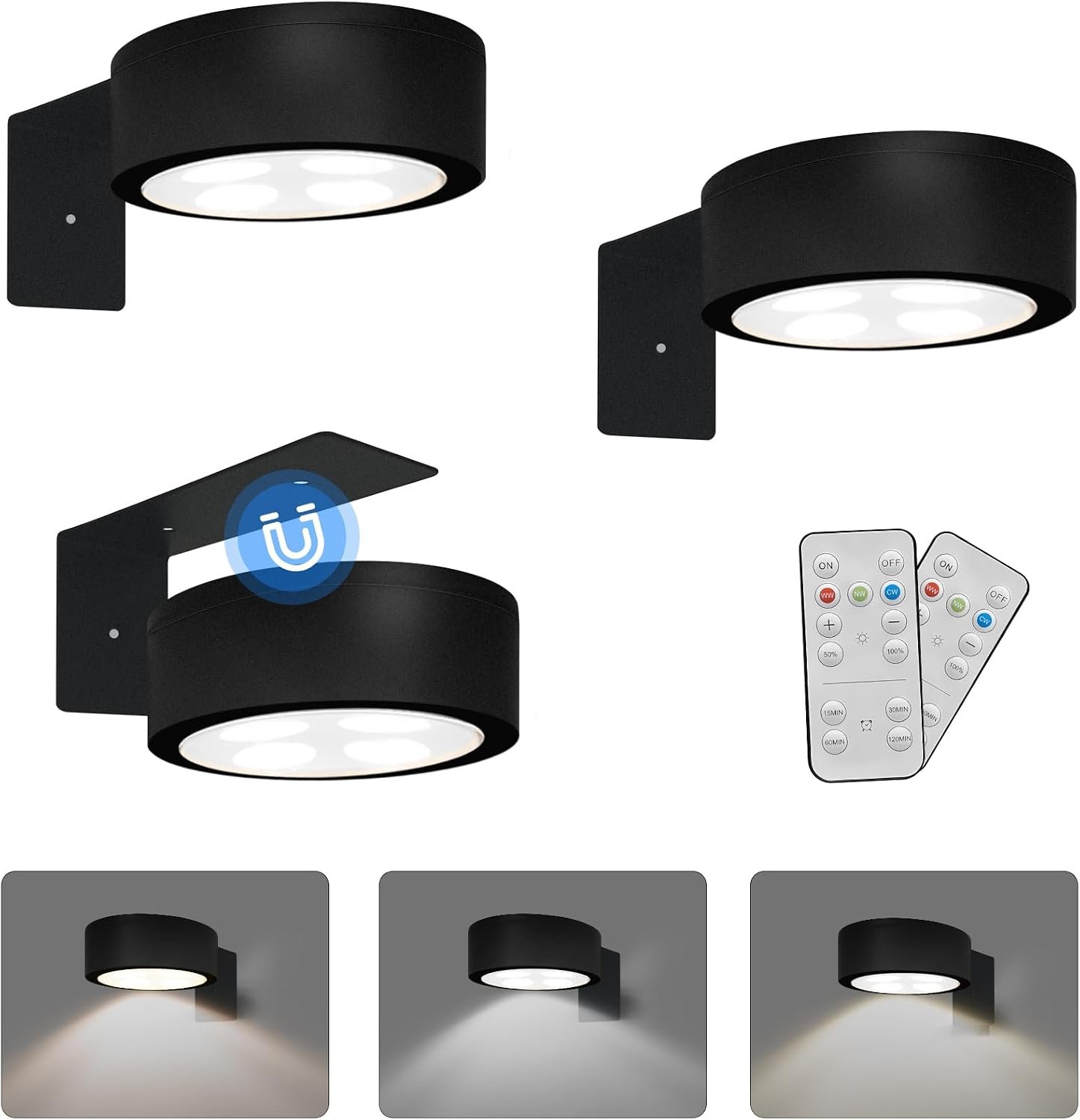 Xuolder Battery Operated Picture Lights Magnetic Paining Light with Remote | 3Pcs LED Wireless Wall Light with 3 Lighting Dimmable Timer Art Display Light for Poster Artwork Home Wall Decor Puck Lights