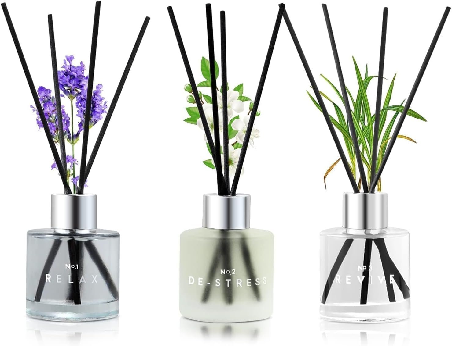 3 Pack Fragrance Reed Diffuser, 50ML Lavender Jasmine Lemongrass | Aromatherapy Diffuser Set with 12 Black Fiber Sticks,Air Freshener for Bedroom Bathroom Office, 8.2x 6.6x 2.1 inch