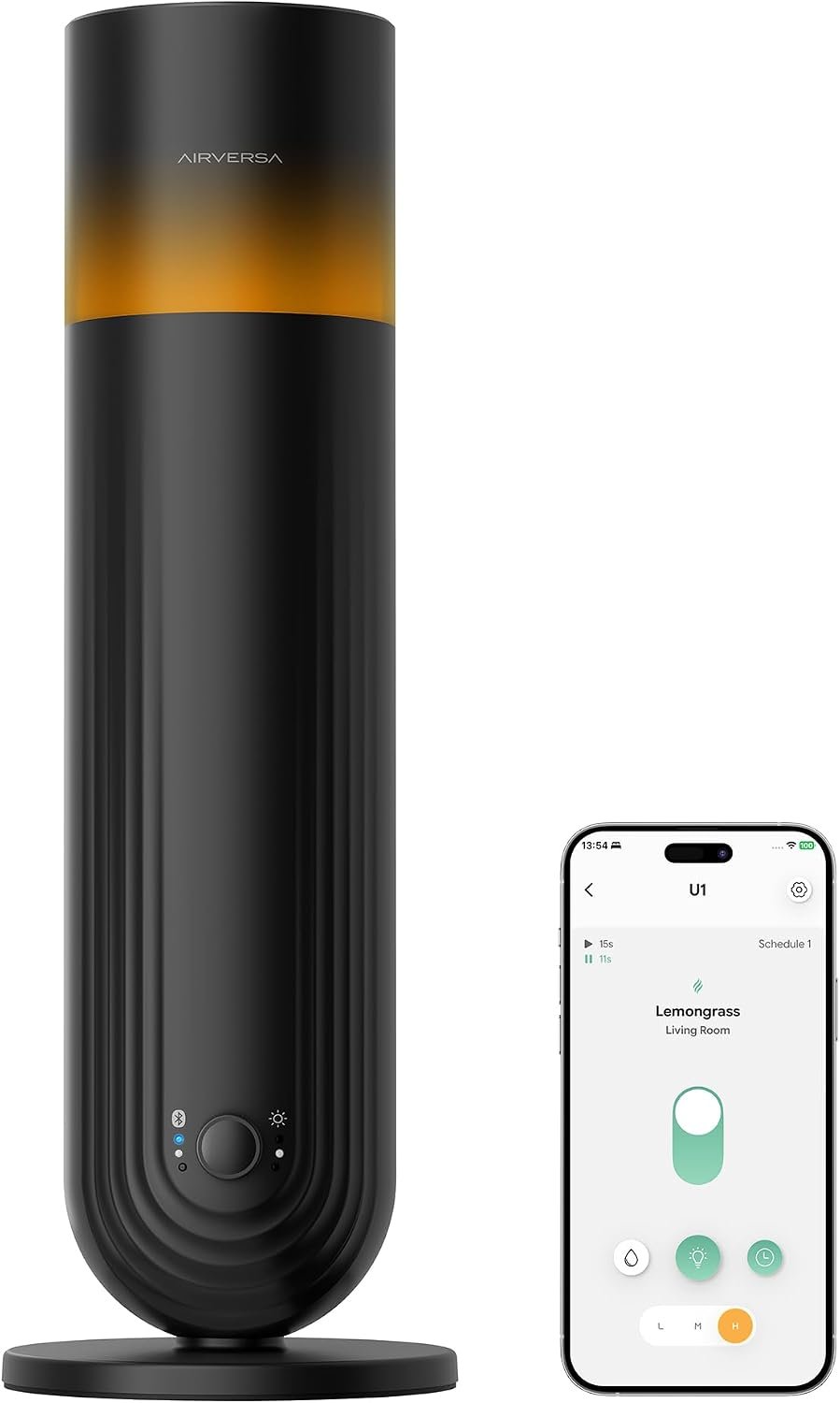Airversa U1 Smart Tower Waterless Essential Oil Diffuser for Room, Black | Up to 1200 sq ft, App Control, Cold Air, 120mL, DC-12V/1A Plug in Wall, Smart Scent Air Machine, For Home & Commercial Spaces