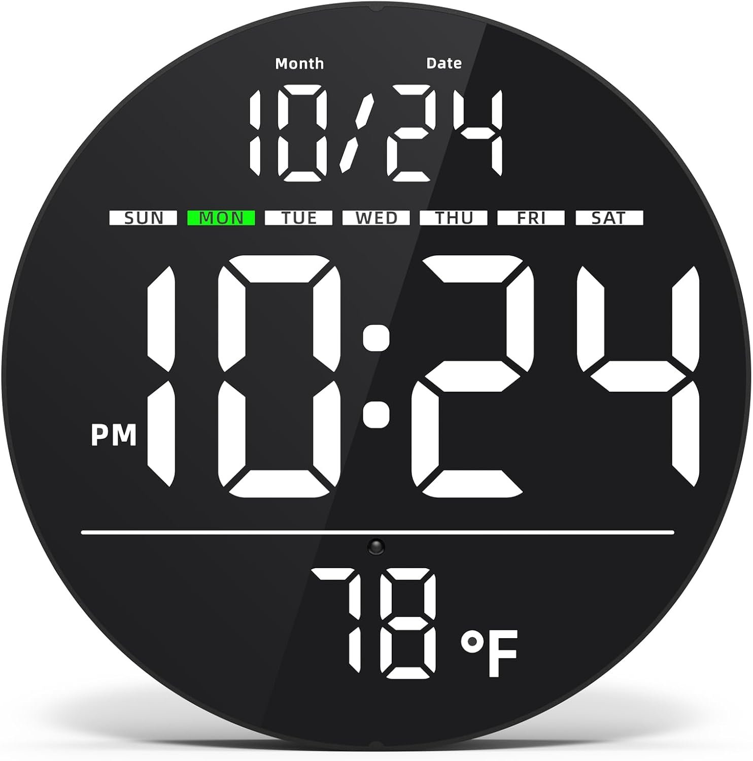 Digital Wall Clock with Large LED Display, Date, Temperature, Auto-Brightness | Small [PLUG-IN] Clock | Modern Electric Wall Clock for Bedroom, Classroom, Living Room, Home, Office, Farmhouse – White
