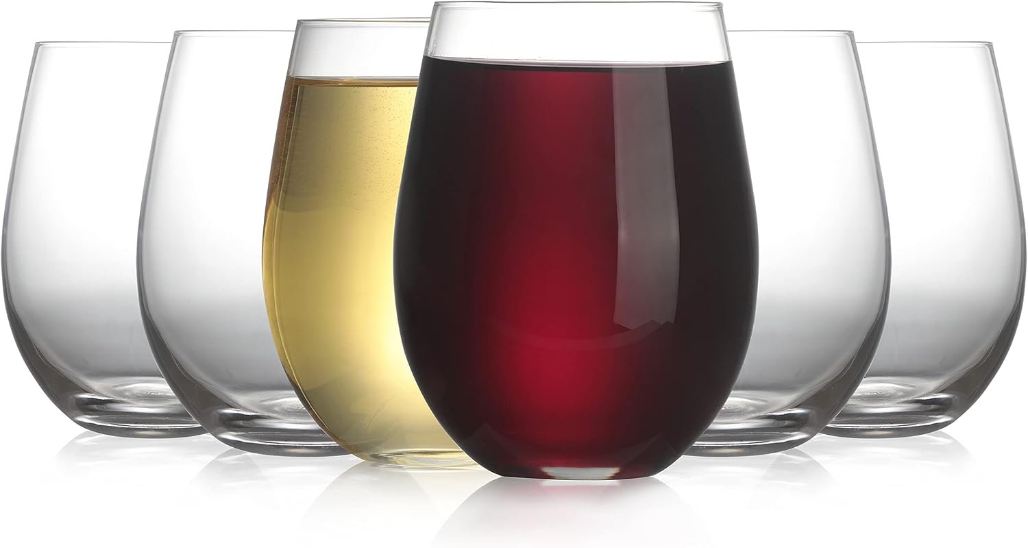 Stemless Wine Glass, Red & White 18oz Stemless Wine Glass Set of 6, Drink Glasses with Durable Chip Resistant Rim, Large Wine Glasses for Enhanced Aeration, Wine Accessories for Parties (18oz -6Pack)