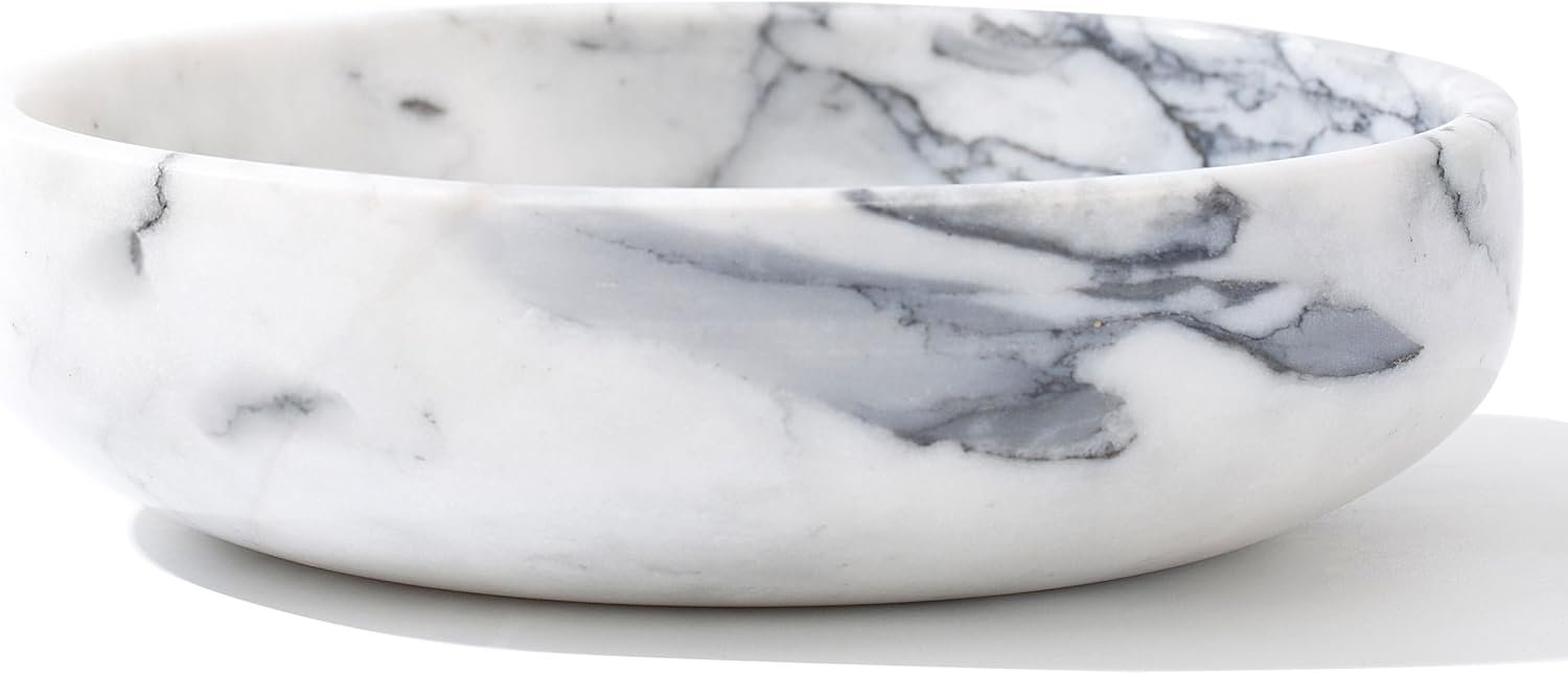 6.7″ Decorative Bowl – Natural Marble Key Bowl & Centerpiece (White & Grey)