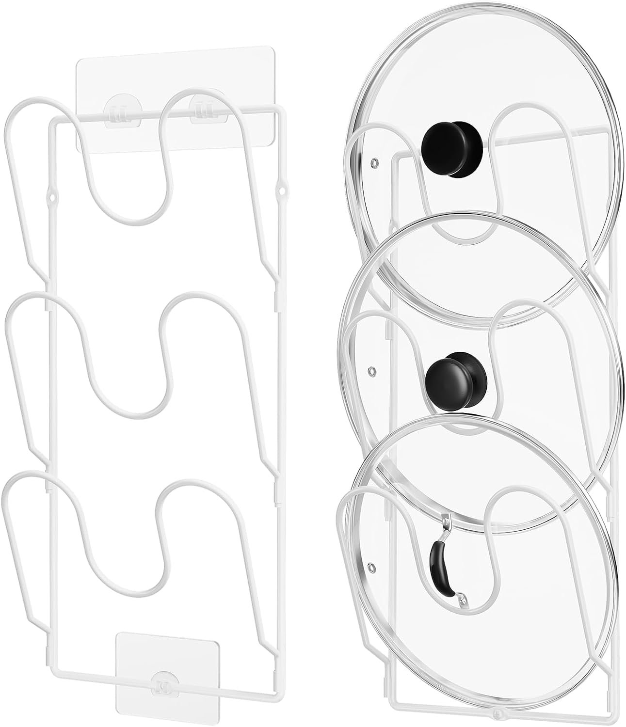ORDORA Pot Lid Organizer Rack for Cabinet Door, 2 Pack Pot Lid Holder White | 6-Tier Lid Racks for Cabinet Door/Wall, No Drilling Adhesive Mount, Rustproof, Fits Pot Pan Lid, Cutting Board & Cookie Sheet
