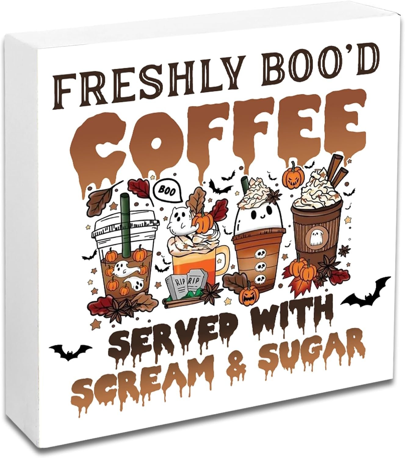 Fall Coffee Bar Sign Wooden Box Halloween Decor Coffee Sign Halloween Decorations Indoor Cute Ghost Decor For Home Boo Basket Stuffers