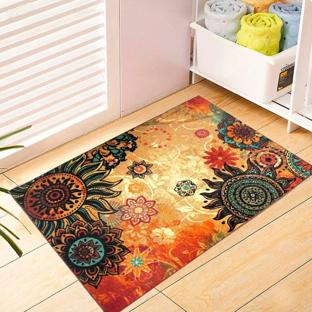 Contemporary Boho Retro Style Abstract Living Room Floor Carpets,Non-Skid Indoor/Outdoor Large Area Rugs,20″x31″ Lotus