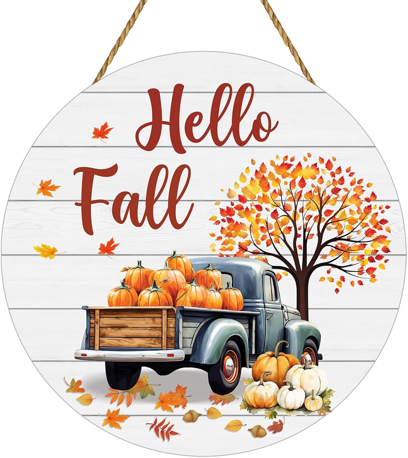 Fall Decorations for Home Fall Decor Truck Door Sign Wall Decor Maple Leaf Pumpkin Hanging Sign Wooden Front Door Hanger for Autumn Harvest Thanksgiving Porch Indoor Outdoor Home Decorations