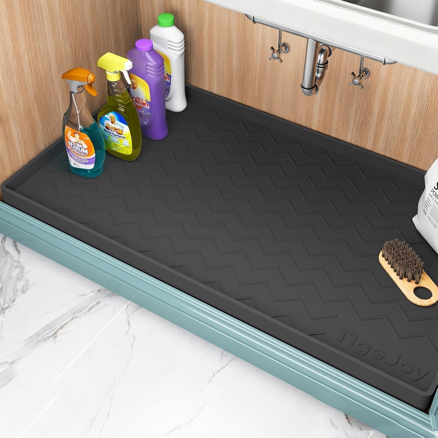 TigeJoy Under Sink Mats for Kitchen Waterproof 25″ x 22″, Cabinet Liner | Leak-Proof Silicone Mat Sink Protector, Kitchen Essentials Organizer and Storage,Boot or Shoe Tray, Pet Feeding Mat