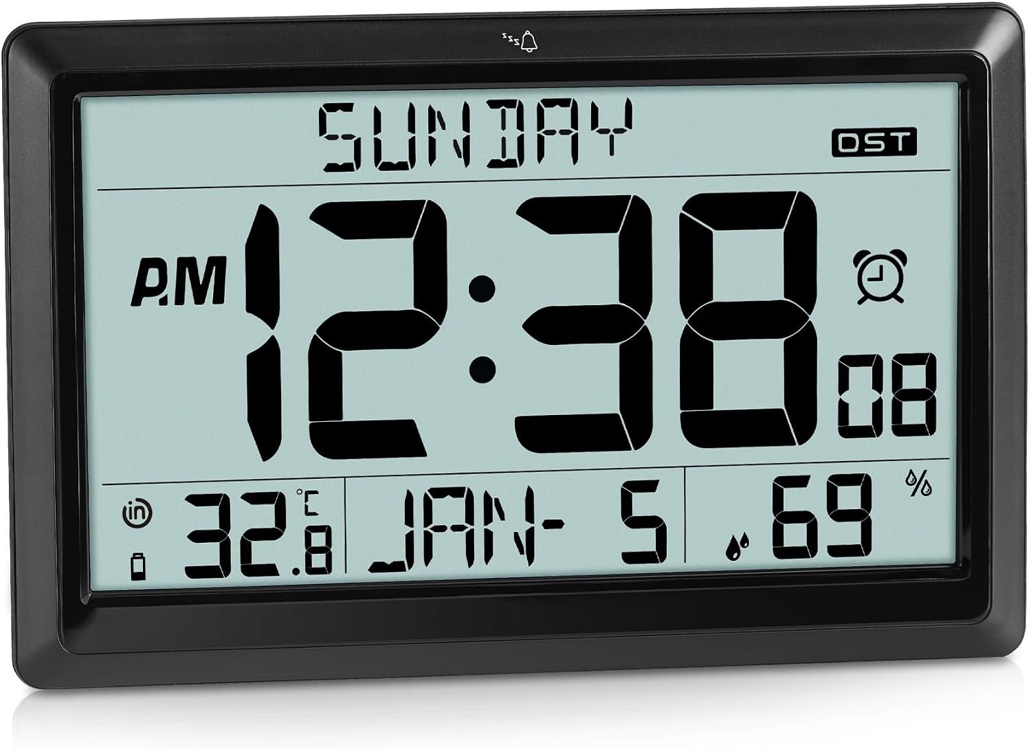 Atomic Clock,10.5″Large Display Digital Wall Clock Battery Operated,Digital Calendar Auto Setting Desk Clocks with Indoor Temperature,Humidity,Date,Day,Auto DST for Elderly Bedroom-No backlight