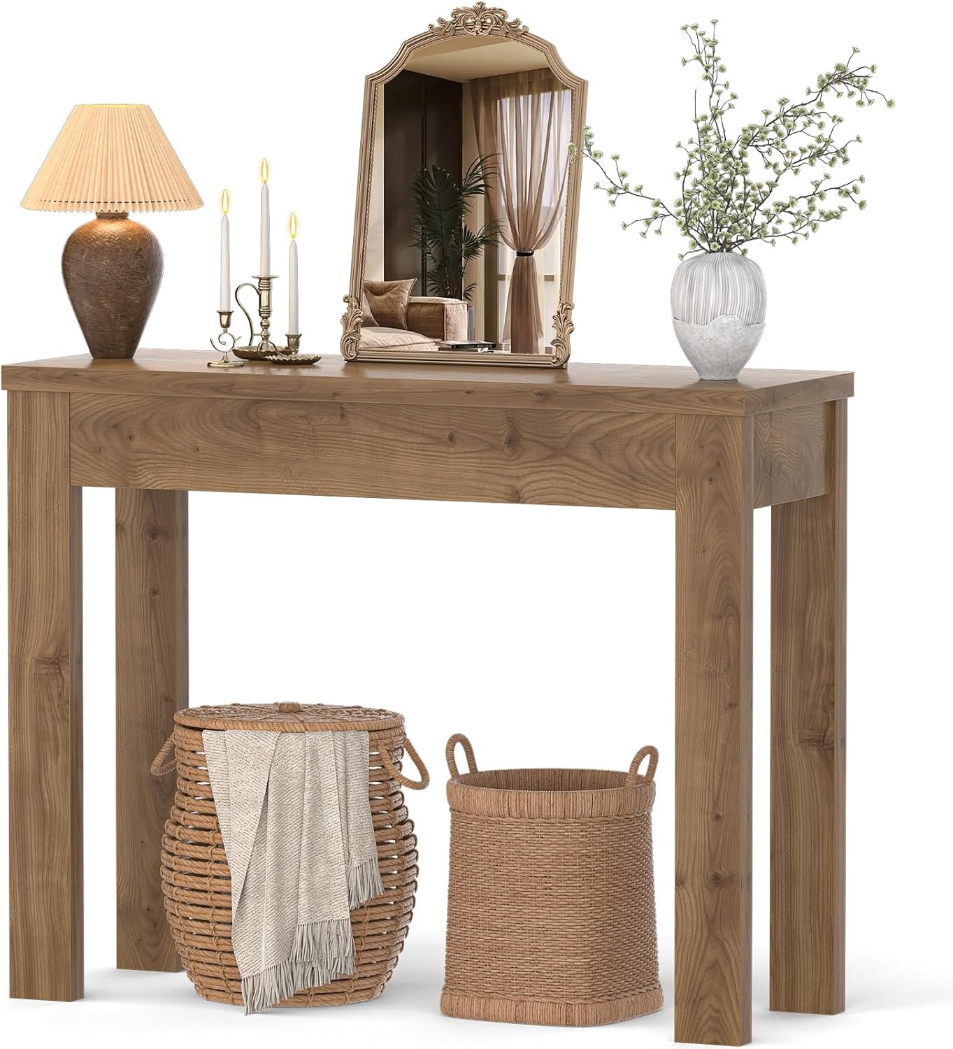 Armocity Small Console Table for Entryway, 32″ Farmhouse Narrow Sofa Table | Couch Table Behind Sofa, Entry Way Table for Entrance, Hallway, Living Room, Foyer, Brown Oak