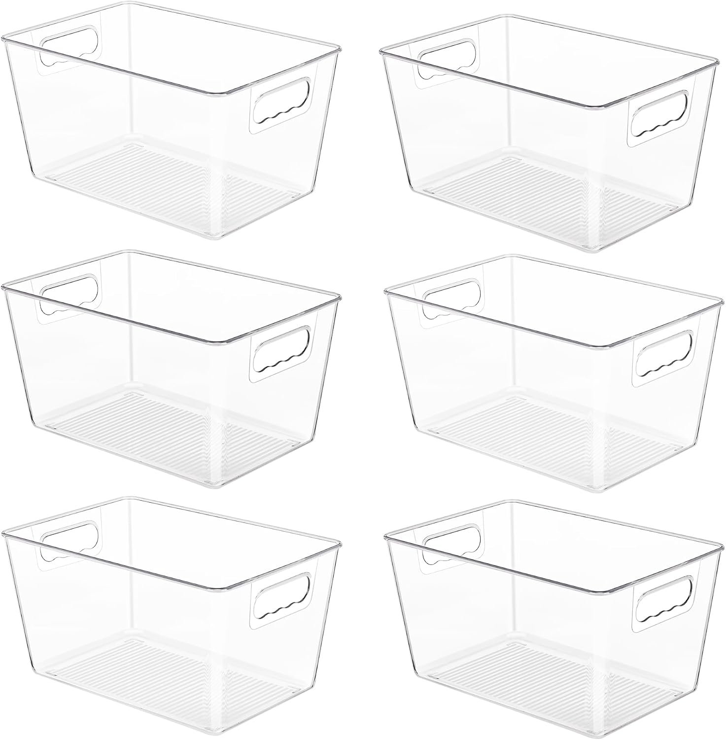 YIHONG 6 Pack Clear Storage Bins, Pantry Organizer Bins with Handle, Large | Plastic Bins, Pantry Storage Containers for Kitchen, Freezer, Cabinet, Closet, Bathroom, Under Sink Organizers and Storage