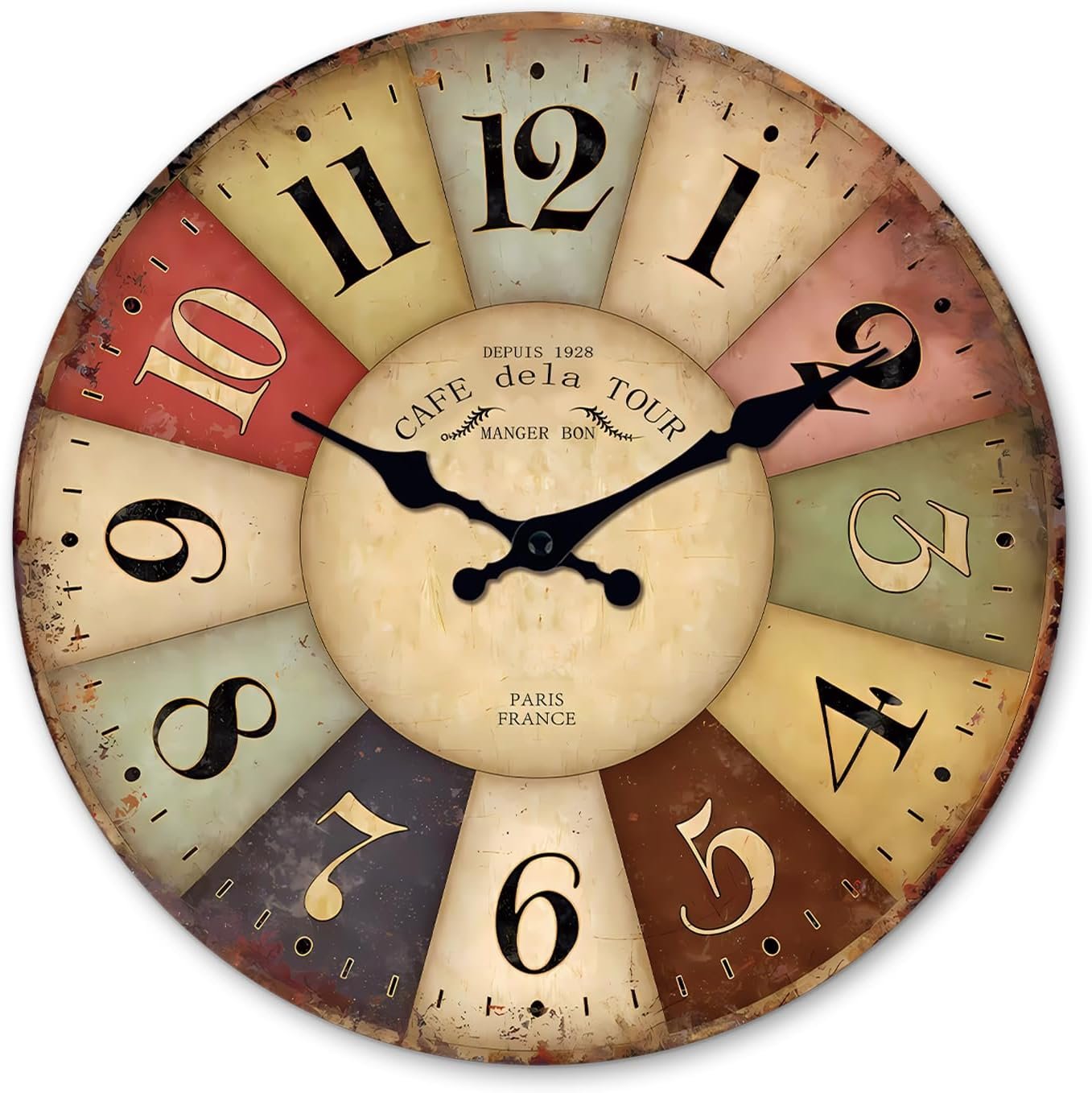 Wood Farmhouse Wall Clocks Battery Operated 20 Inch | Large Colorful Rustic Wall Clocks Silent Non Ticking for Living Room Kitchen Bedroom Office Decor