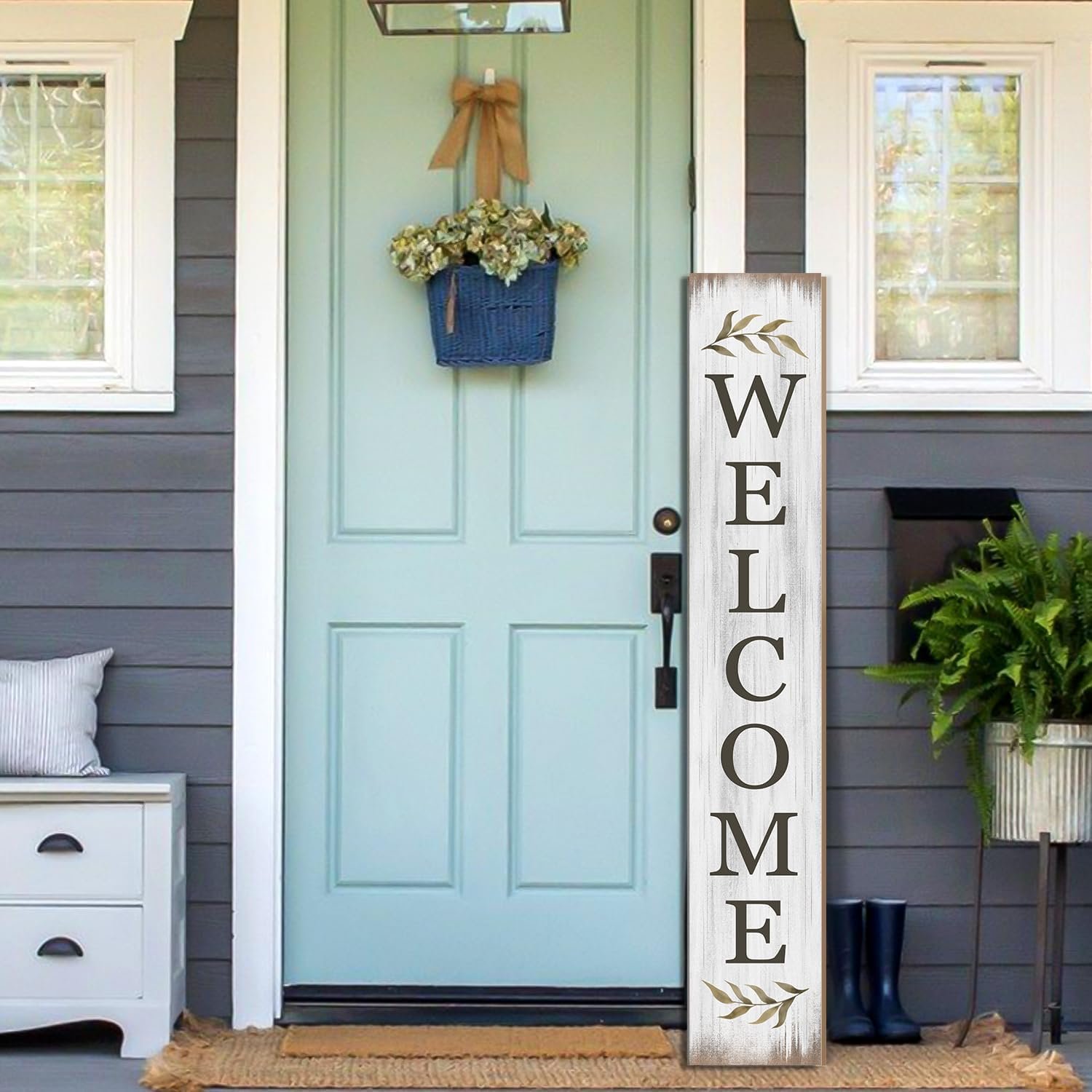 Fall Welcome Sign for Porch 47″ Retro White Wooden Door Sign for Outdoor Autumn Rustic Cabin Large Porch Signs For Patio Farmhouse Vertical Signs for Seasons Standing Yard Signs for Garden