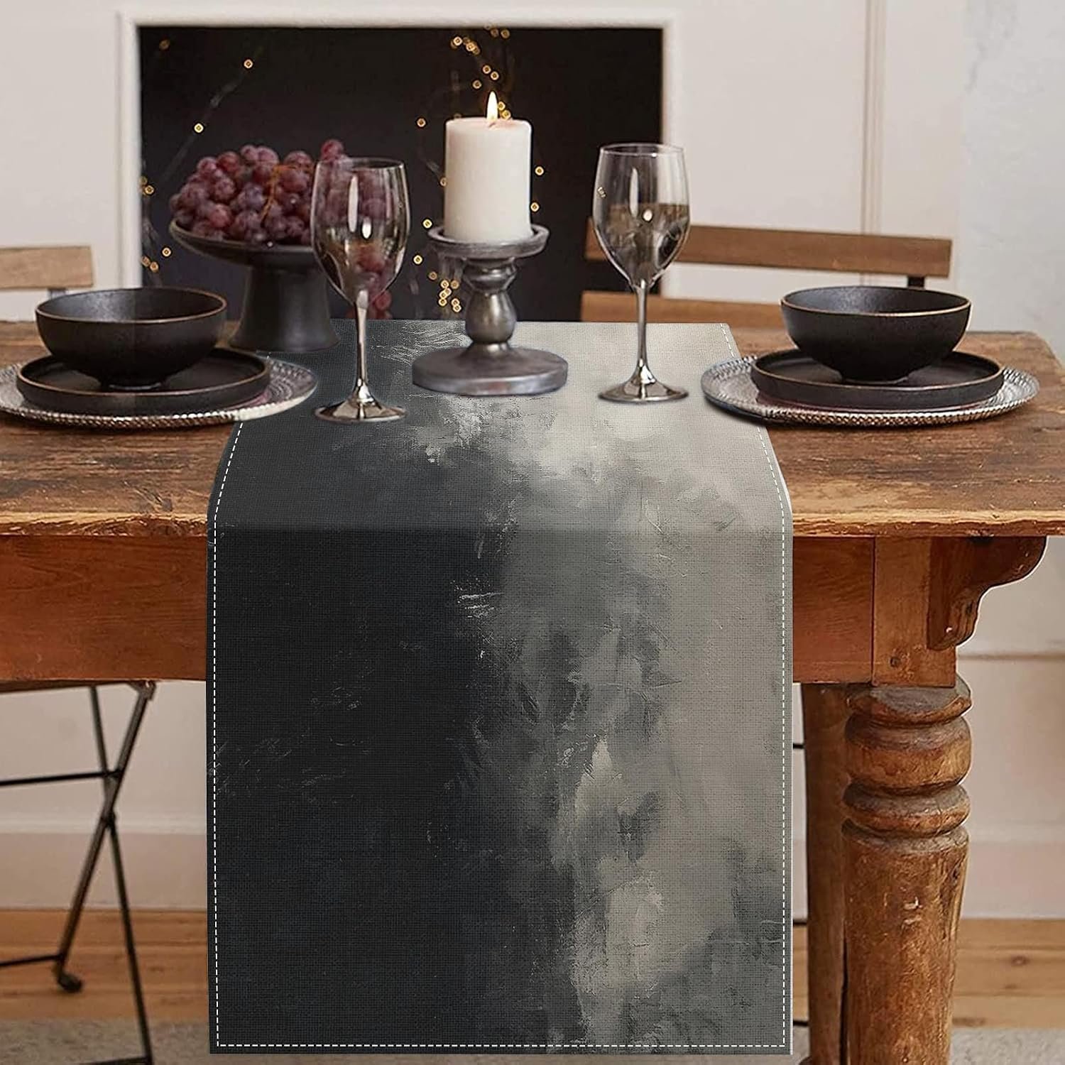 Emvency Modern Table Runner, Black and White Abstract Oil Painting for Kitchen Coffee Table Family Dinners Holiday Parties Wedding Events Decor(13×72 inch)