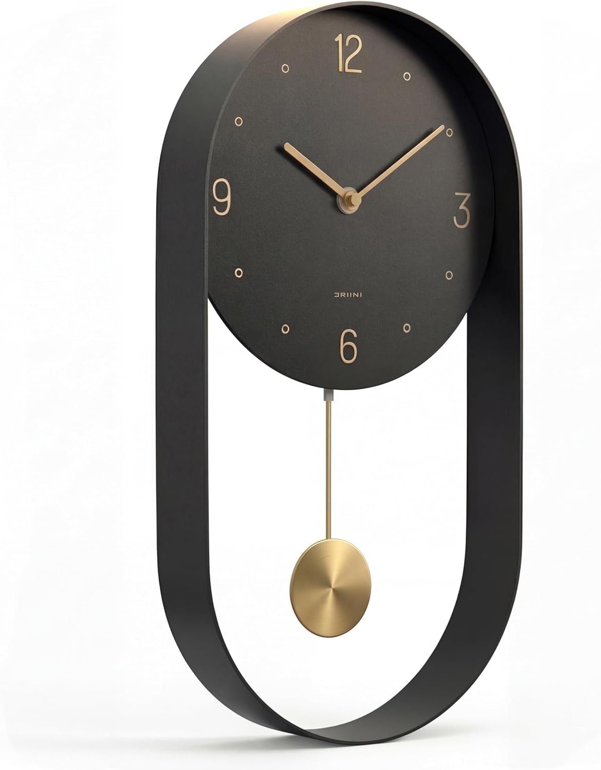 Driini Modern Pendulum Wall Clock – Black and Gold Decorative Wall Clock with Pendulum – Modern Minimalist Metal Wall Clock for Living Room Décor – Silent Battery Operated Wall Clock