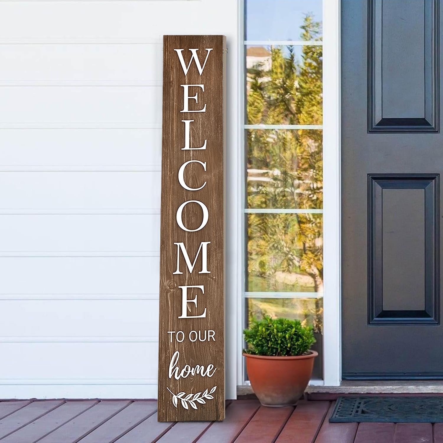 Summer Welcome Sign for Front Door, 47” Brown Wooden Porch Sign Large Warm Greeting Door Sign Farmhouse Vertical Porch Sign Rustic Standing Welcome Yard Signs for Patio Outdoor Indoor Garden