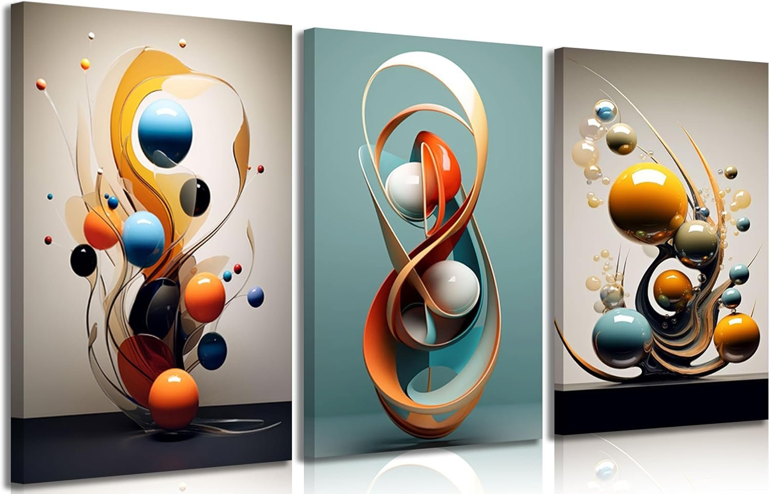 LGBKHLVI 3pcs Modern Abstract Geometry Wall art Canvas Wrapping 12X16in | Three Dimensional Geometric Spheres Wall Decor Pictures Minimalist Medieval Posters for Living Room Bedroom Office decorate