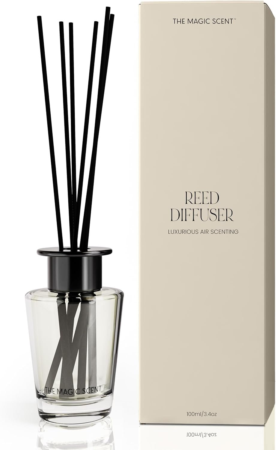The Magic Scent Mahogany & Teakwood Oil Reed Diffuser Set, 3.4 Fl Oz | Premium Fiber Reeds for Gentle Dispersal. Lasting for Up to 2 Months. Natural, Non toxic Reed Diffusers for Home.