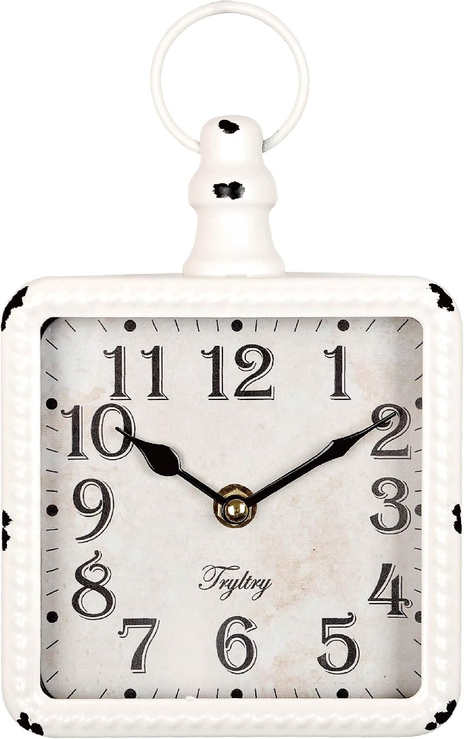 Retro Rectangle Metal Silent Small Wall Clock White Rectangle | Battery Operated Vintage Decor Wall Clocks, Antique Old Design Style, for Farmhouse,Kitchen,Bedroom,Bathroom Rectangle