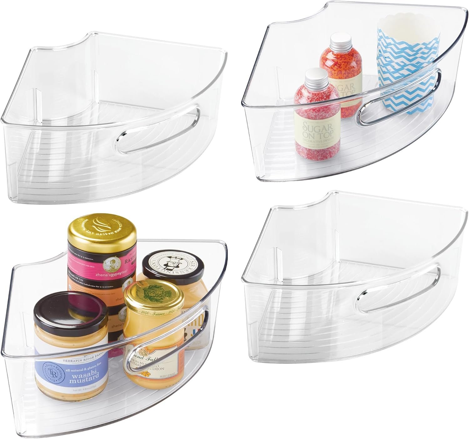 iDesign Plastic Lazy Susan Cabinet Storage Bin, 1/4 Wedge Container for Kitchen, Pantry, Counter, BPA-Free, 12.5 in x 6.75in x 4in Set of 4, Clear