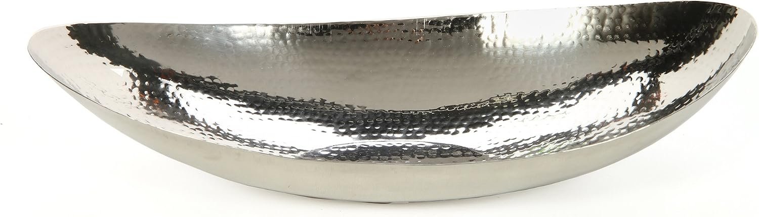 Hosley Hammered Stainless Steel Oval Bowl – 13.5” Decorative Centerpiece for Candles, Orbs, Potpourri & Table Styling | Modern Home & Event Décor