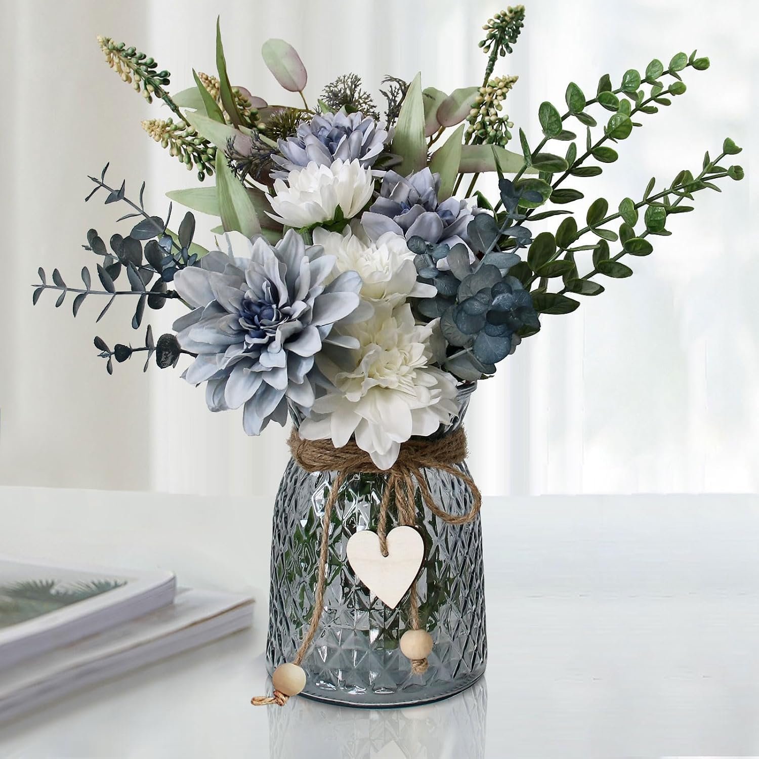 Fake Flowers in Vase,Faux Flowers in Vase,Table Centerpieces for Dining Room,Flower Centerpieces for Tables,Artificial Flowers,Kitchen Decor,Coffee Table Decor