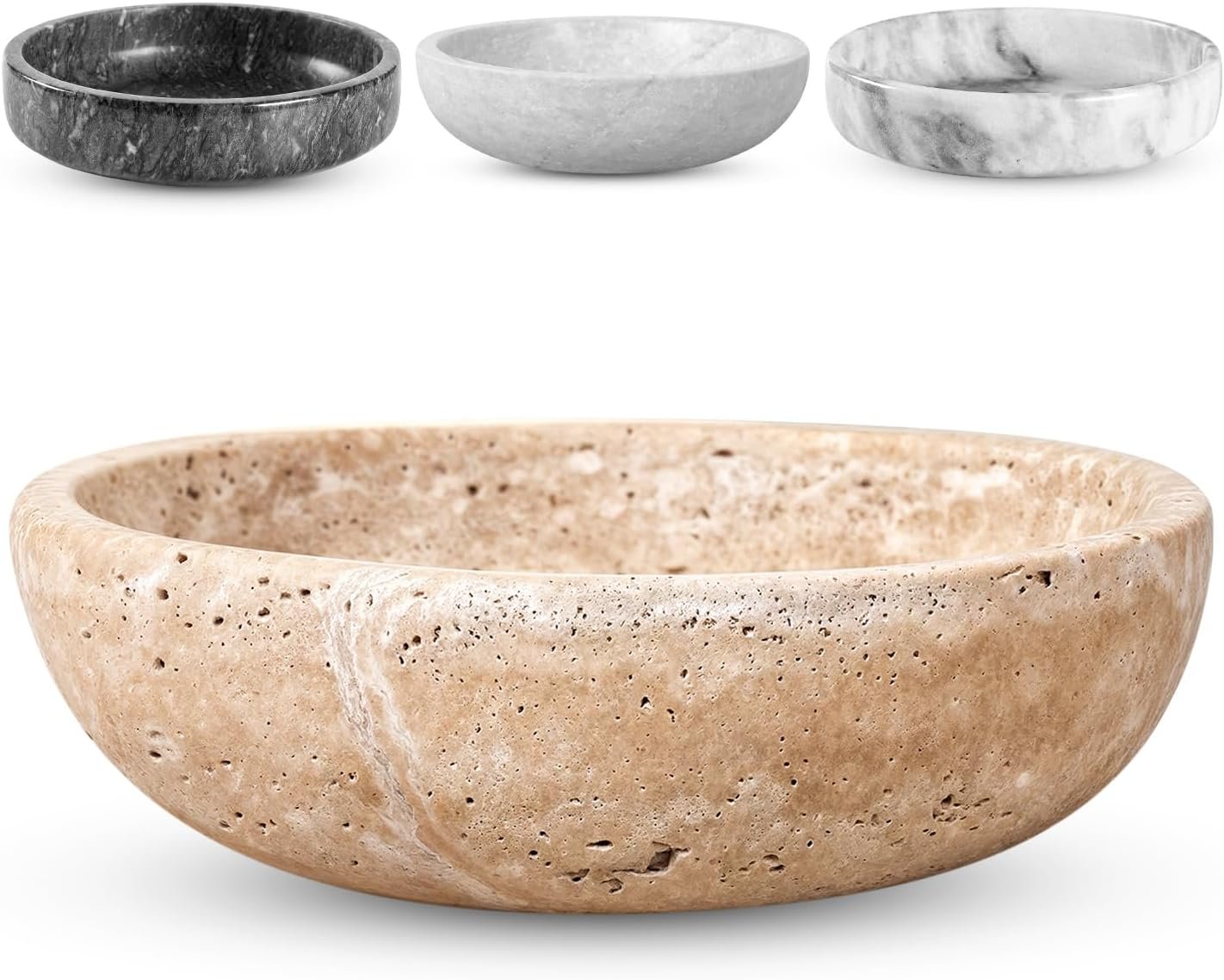 FNTSTICGOODS Travertine Decorative Bowl – 7.8” Diameter & 2” Height – Key Bowl for Entryway Table – Travertine – Organic Modern Centerpiece – Beige/Natural