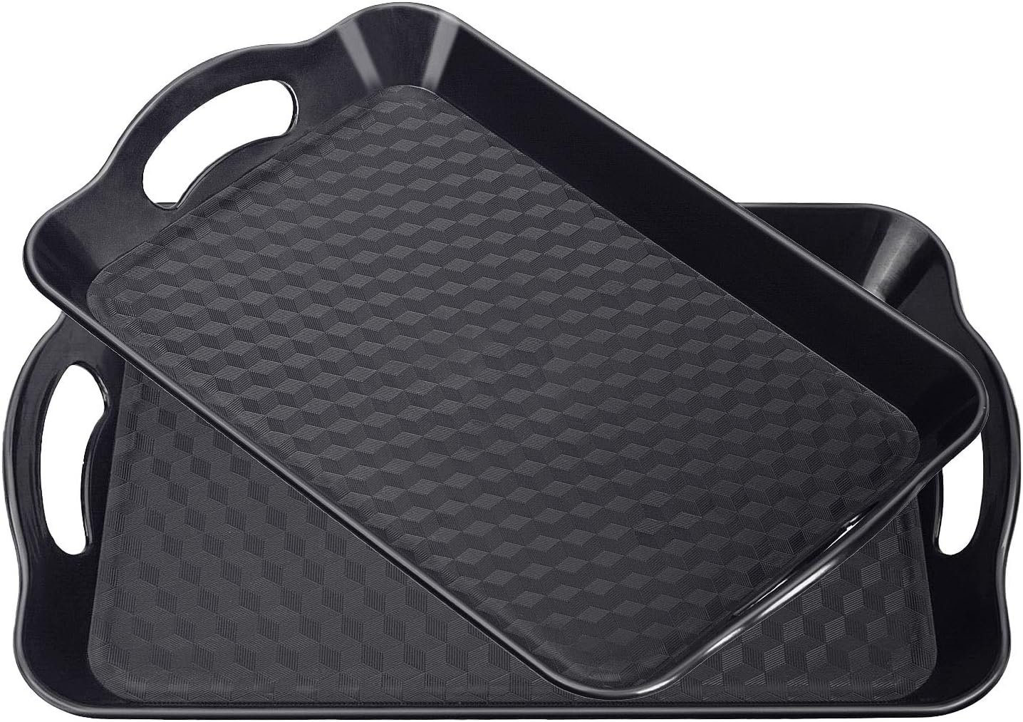 Plastic Tray with Handles, 2 Pack Multi-Purpose Rectangular Non Slip Restaurant Serving Trays Set for Parties, Coffee Table, Kitchen (12.2×16 inch)