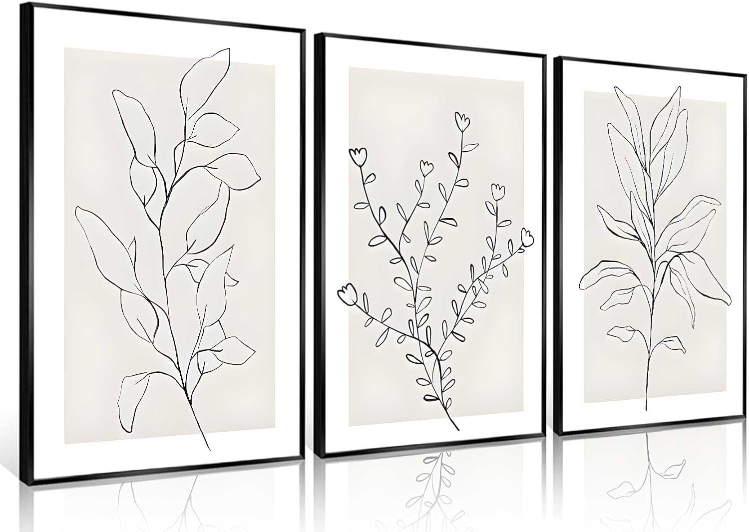 3Pcs Neutral Botanical Wall Art Minimalist Abstract Botanical Line Canvas Posters Prints Modern Beige Boho Plant Paintings Wall Decor Pictures for Bedroom Living Room Home Decoration, Unframed