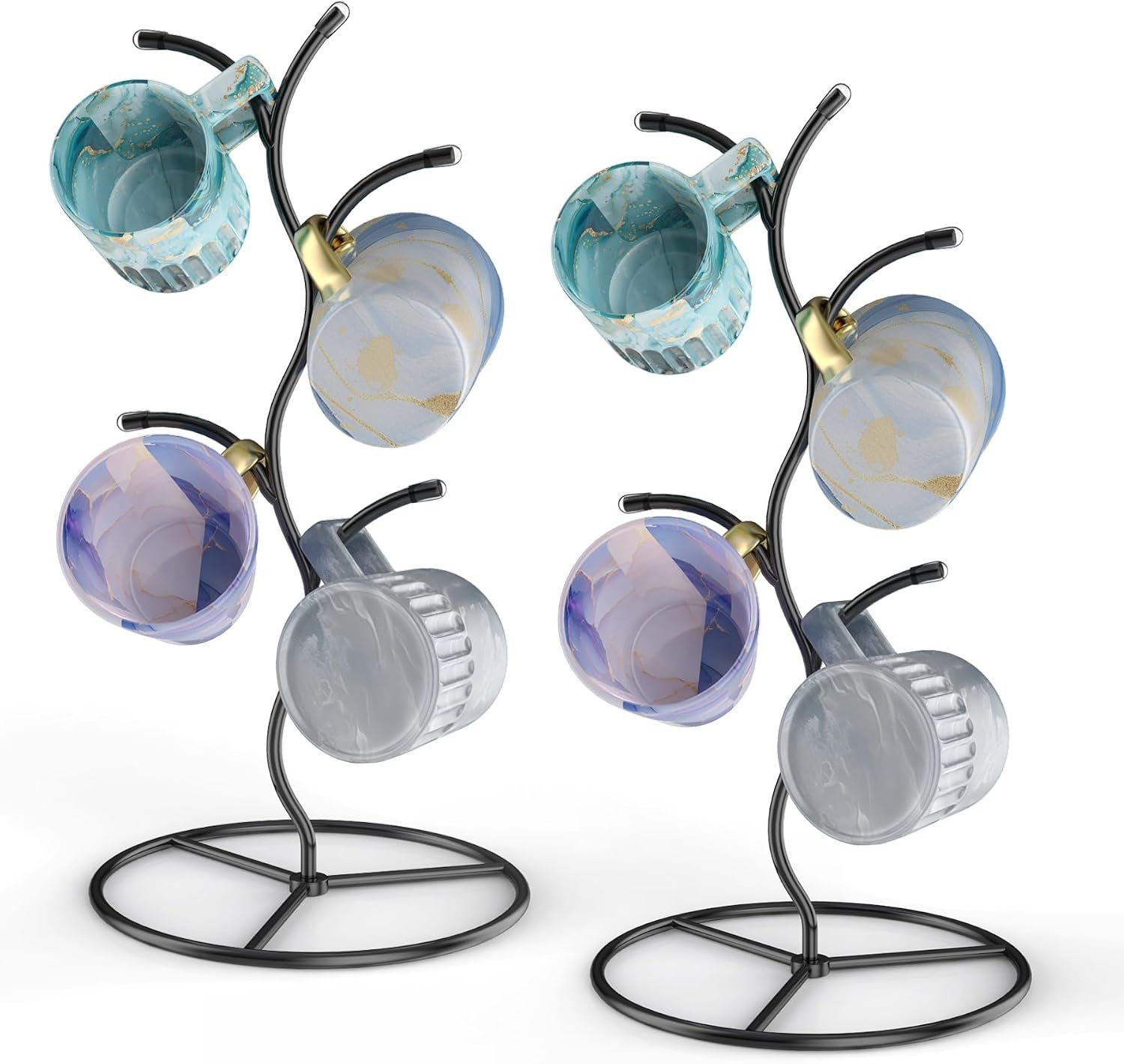 Beesini 2 Pack Mug Holder, Metal Coffee Mug Holders Tree, Decorative Mug Rack, Mug Cup Tree for Kitchen Decor Organizer, Black
