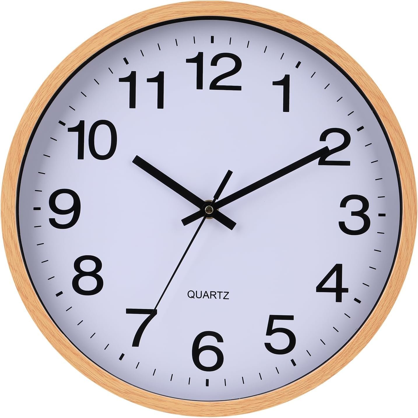 Wall Clock 12 Inch Wooden Frame Glass Cover Non-Ticking Number Quartz Modern Quartz Design Decorative Bedroom Kitchen Office Classroom Light Brown