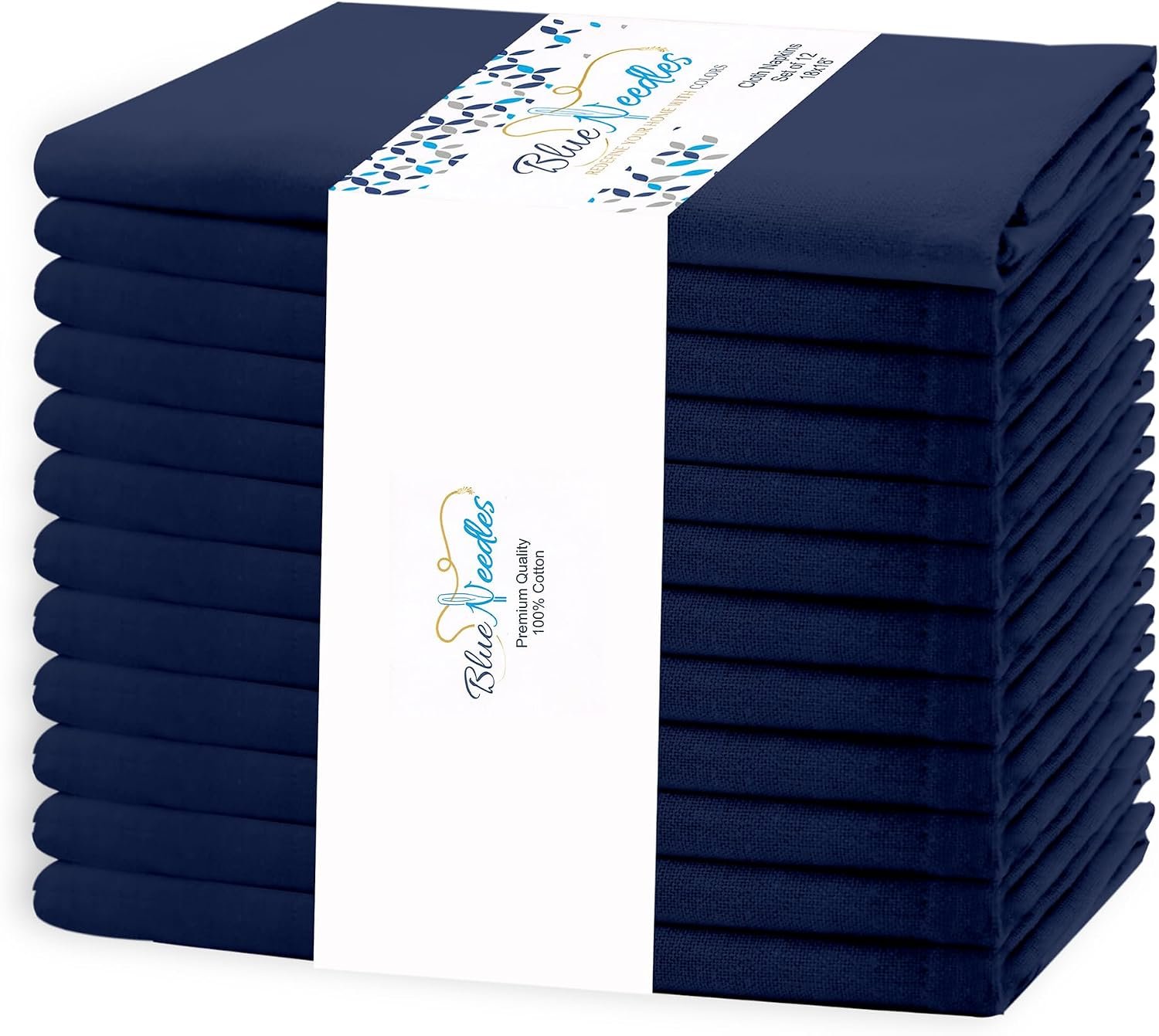 Blue Needles Solid Cloth Napkins Set of 12 Navy Blue 100% Cotton Dinner Napkins 18×18 inches – Reusable, Absorbent & Washable Linen, Ideal for Wedding Events Farmhouse Parties Hotel & Everyday Use
