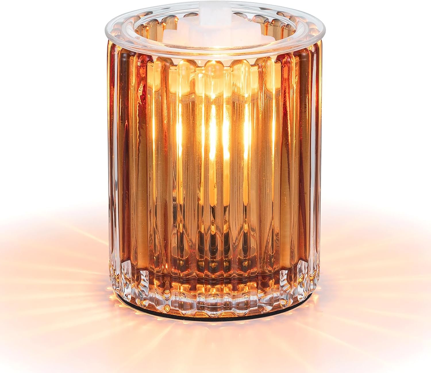 Electric Wax Melt Warmer with Timer, Amber Ribbed Glass Design | Warm Home Decor, Removable Dish for Easy Cleaning, Adjustable Brightness, Extra Bulb Included
