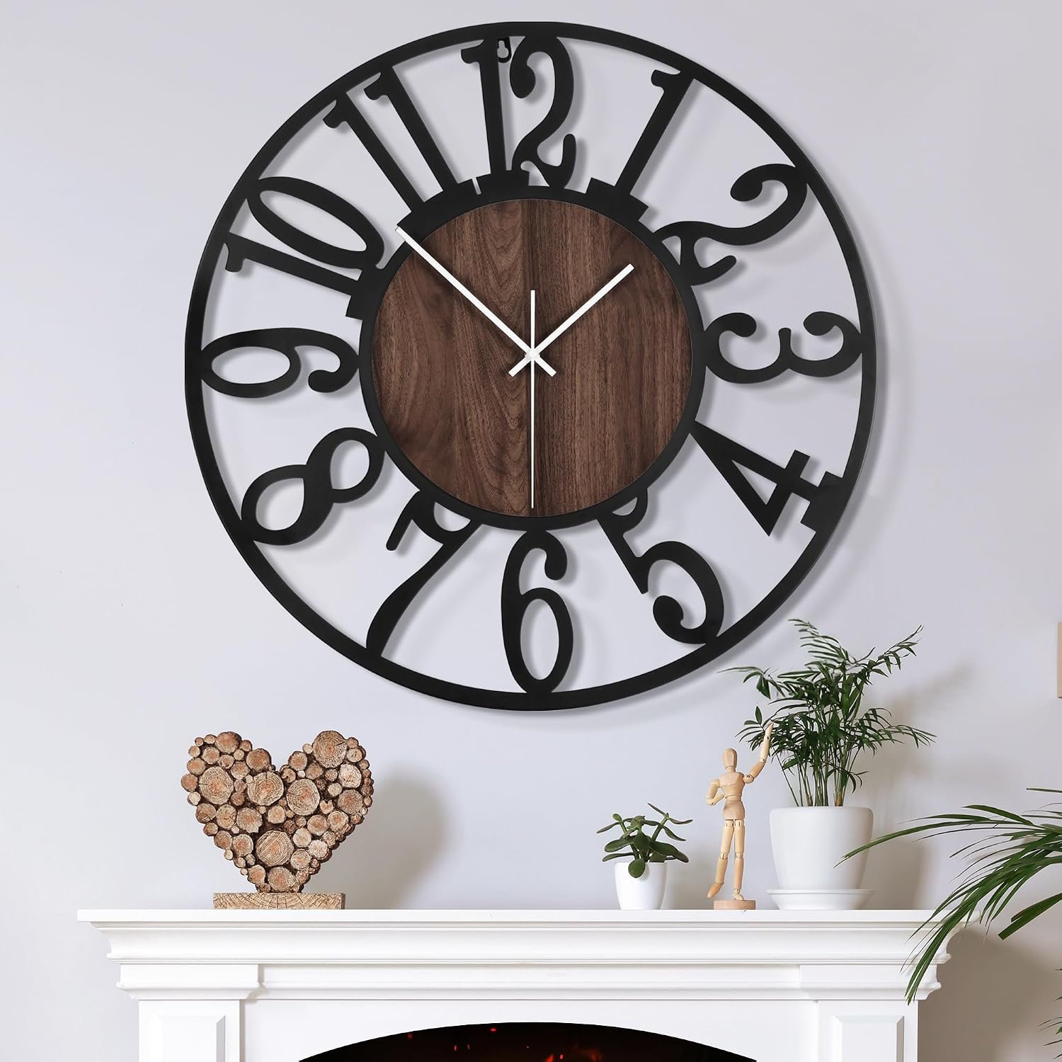 Large Wall Clock for Living Room Decor, 14 Inch Non Ticking Silent, Battery Operated Modern Vintage Oversized Wall Clock for Bedroom Kitchen